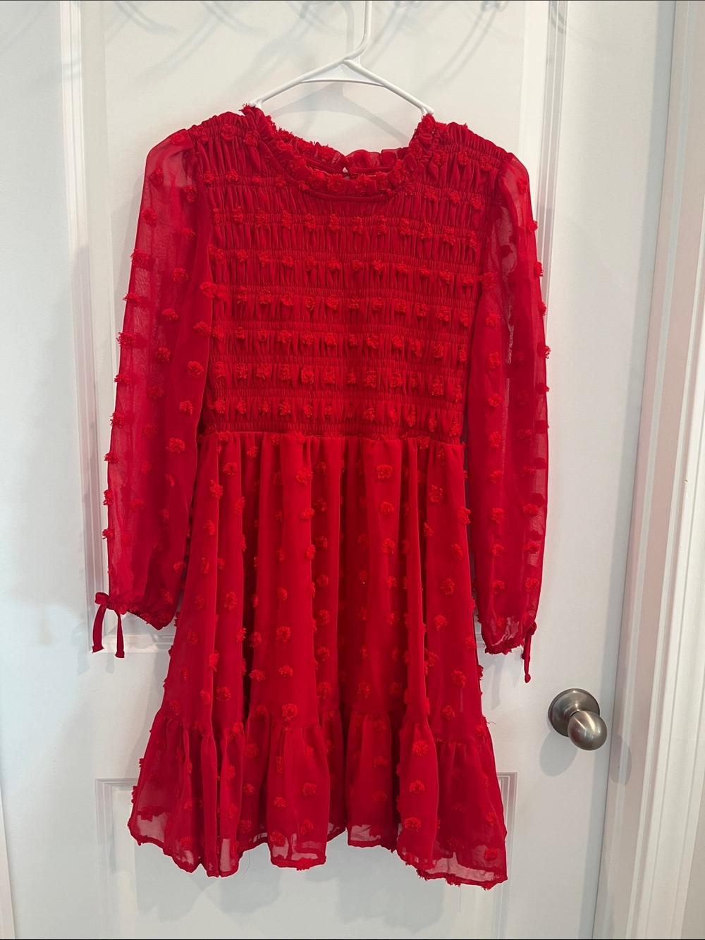 Rare Editions Red Smocked Dot Chiffon Dress